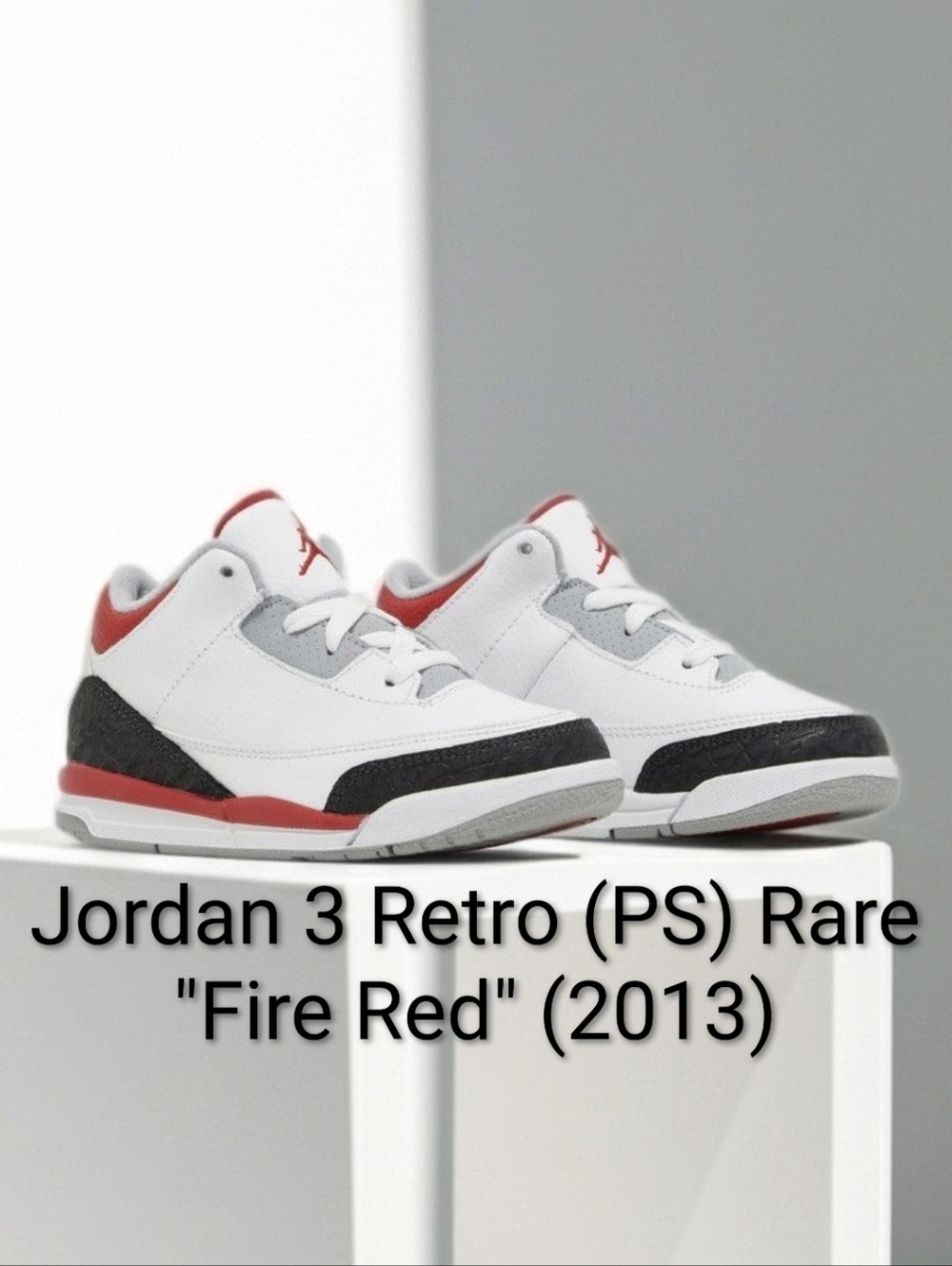 Jordan 3 Retro Rare "Fire Red" (2013) (PS) Boys 3Y Girls 4.5 Brand New W/Box